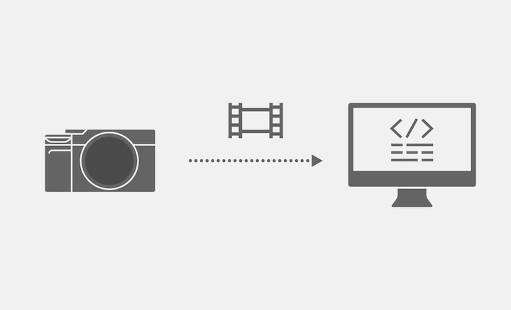 Ilustración de metraje transfiriéndose de la cámara al software de la computadora