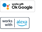 Logotipos de works with OK Google y works with Alexa