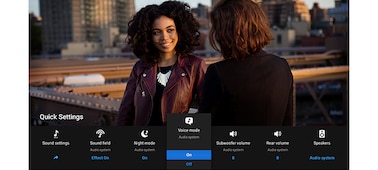 Captura de pantalla que muestra una película con la configuración de la barra de sonido en el menú Configuración rápida del televisor BRAVIA