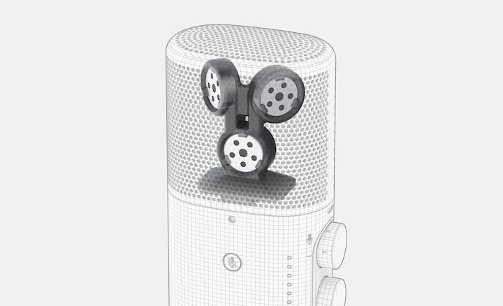 Ilustración que muestra las tres cápsulas de micrófono integradas en el micrófono