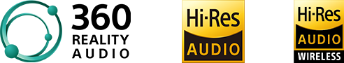 Logotipos de Hi-Res Audio, Hi-Res Audio Wireless y 360 Reality Audio