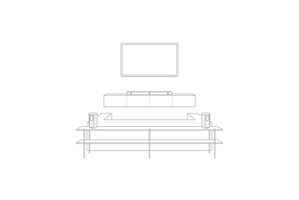 Ilustración que muestra los parlantes SA-RS5 conectados utilizando alimentación de batería sobre una mesa